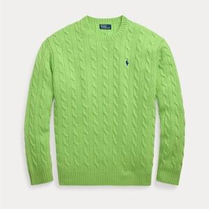 Lauren Ralph Lauren Cable-Knit Crewneck Sweater in Lime Green with Navy Logo
